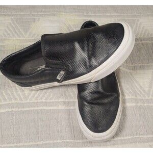 Vans Classic Slip-On Black Perforated Leather Sneakers size 9 women / 7.5 men